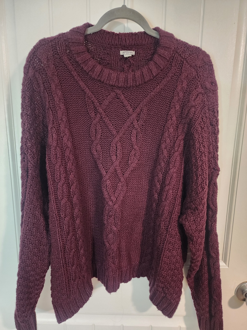 aerie Cable Knit Crewneck Sweater - Plum